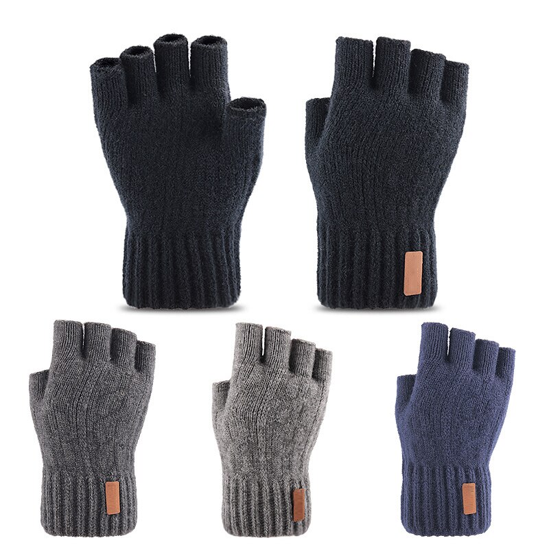Knitted Fingerless Gloves Winter Thicken Warm Touc..
